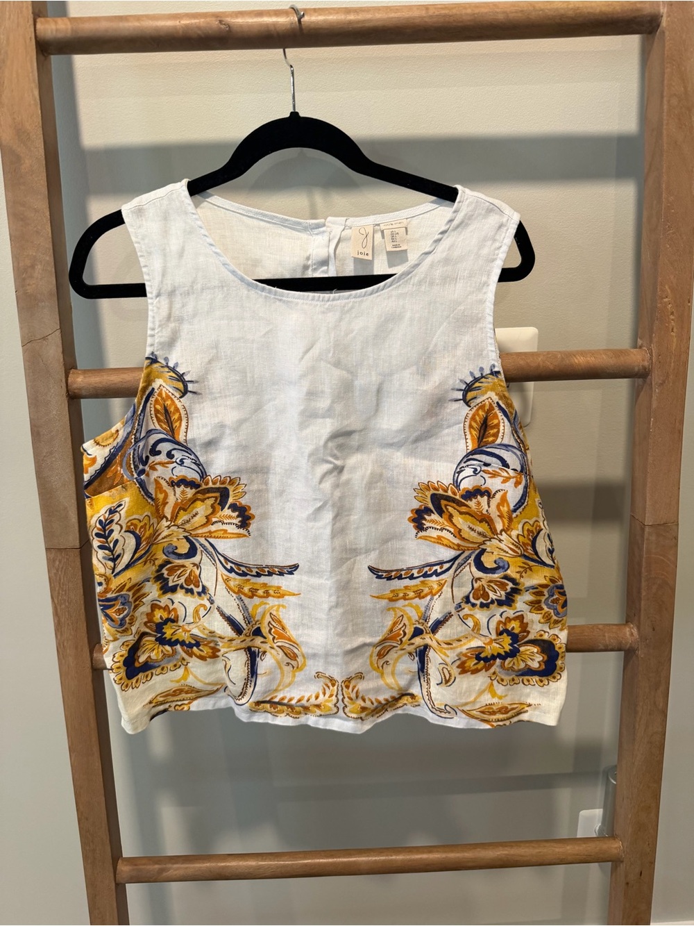 Joie White Linen-Cami with Yellow & Blue Floral Embroidery